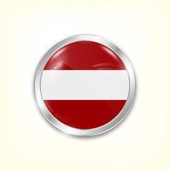 Round button national flag of Austria with the reflection of light and shadow. Icon country. Realistic vector illustration.