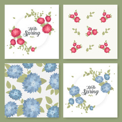 A set of flyers, brochures, templates design. Vintage cards with flower patterns and ornaments. Floral decorations, leaves, flower ornaments. Spring or summer banners vector.