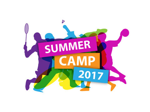 SUMMER CAMP 2017 Banner with sports silhouettes