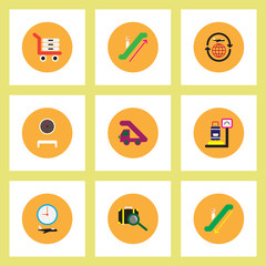 Collection of stylish vector icons in colorful circles travel transportation