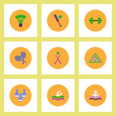 Collection of stylish vector icons in colorful circles Sport stuff