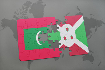 puzzle with the national flag of maldives and burundi on a world map