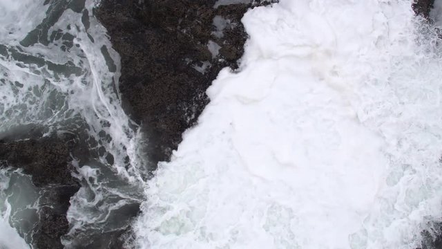 Aerial view of water being sucked into Thors Well