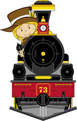 Obraz premium Cartoon Cowboy and Steam Train