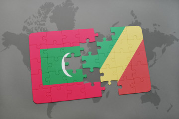 puzzle with the national flag of maldives and republic of the congo on a world map