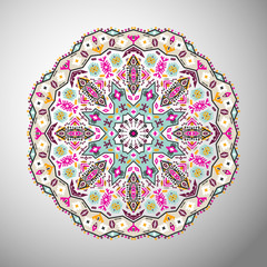 Ornamental round colorful geometric pattern in aztec style