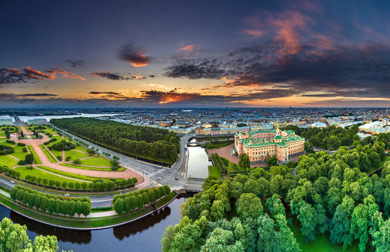 Panorama of St. Petersburg from the air. The engineering castle.