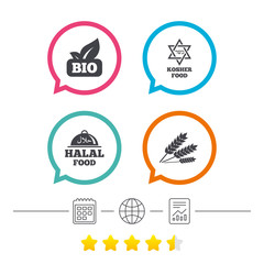 Natural Bio food icons. Halal and Kosher signs.