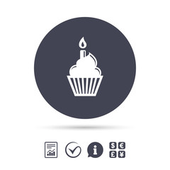 Birthday cake sign icon. Burning candle symbol.