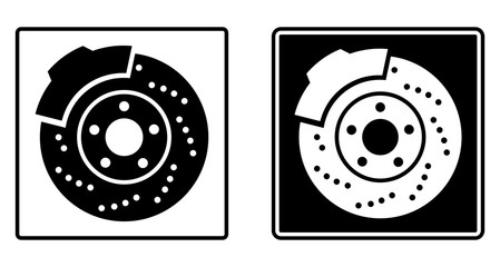 Brake discs. Car. Auto. Brake pads, brakes, car parts, car disc, car battery, brake rotor, shock absorber, brake caliper, tyre, spanner, disc brake pads. Sign. Icon