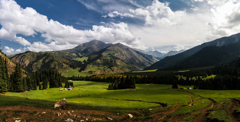Panorama view to Jeti-Oguz aka Seven Bulls valley in Kyrgyzstan