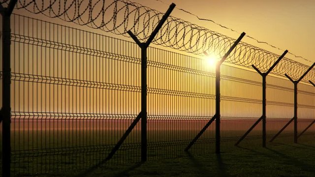 boundary fence on sunset animation looped