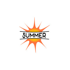 Badge as part of the design - Sun and summer. Sticker, stamp, logo - hands made.
