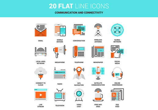 20 Line Art Communications Icons