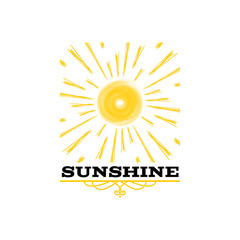 Badge as part of the design - Sun and summer. Sticker, stamp, logo - hands made.