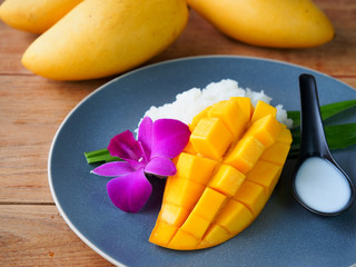 Mango with coconut sticky rice thai dessert for summer 