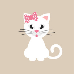 cartoon white cat with bow