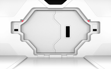 Obraz premium Futuristic metallic white door, gate or entrance in spaceship interior or secret laboratory