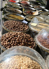 Mediterranean olives and other products for sale in the local ou