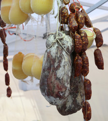 stall with Italian products of the south with cheese and salami