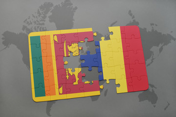 puzzle with the national flag of sri lanka and chad on a world map
