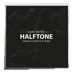 Abstract halftone dots frame, border. Vector grunge background