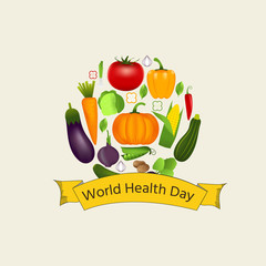 World health day concept with vegetables . Advertisement of  healty lifestyle and vegan food. People healthcare.