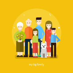 My big family. Vector flat illustration.