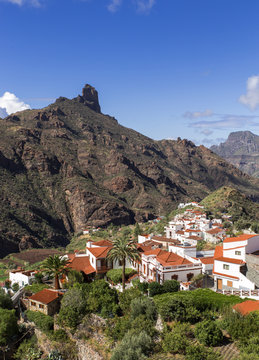 view on mountain Roque Bentayga and villiage Tejeda on gran canaria