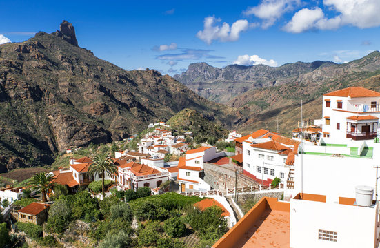 view on mountain Roque Bentayga and villiage Tejeda on gran canaria