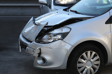 Car accident front end damage detail