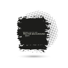 Grunge creative painted rectangle for logo, label, branding. Black brush stain texture. Halftone design. Vector illustration.