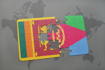 puzzle with the national flag of sri lanka and eritrea on a world map