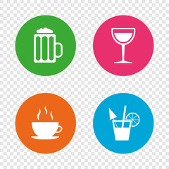 Drinks signs. Coffee cup, glass of beer icons.