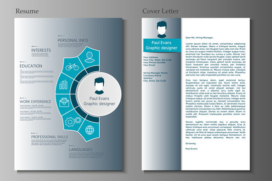 Resume and Cover letter collection.  Modern CV set with Infographics elements.