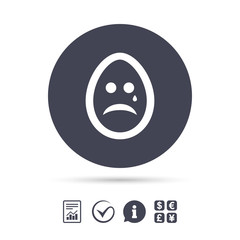 Sad egg face with tear sign icon. Crying symbol.