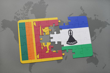 puzzle with the national flag of sri lanka and lesotho on a world map