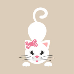 cartoon white cat vector with bow