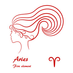 Aries zodiac sign. Stylized female contour profile.