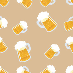 Beer seamless pattern. Repeating hand-drawing colorful glasses of beer. Vector.