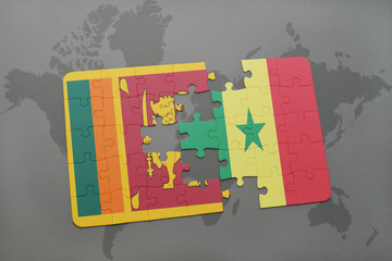 puzzle with the national flag of sri lanka and senegal on a world map