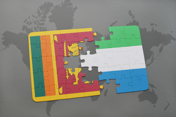 puzzle with the national flag of sri lanka and sierra leone on a world map