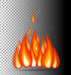 Fire on a transparent background. Vector illustration ready for use in your design.