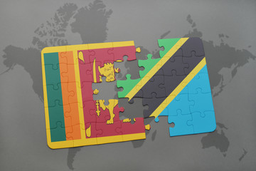 puzzle with the national flag of sri lanka and tanzania on a world map
