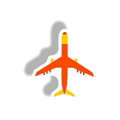 stylish icon in paper sticker style travel airplane