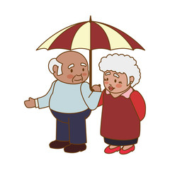 couple elder adults umbrella vector icon illustration