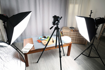 Interior of professional photo studio while shooting food