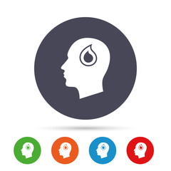 Head with drop sign icon. Male human head.