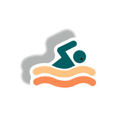 stylish icon in paper sticker style man swimmer