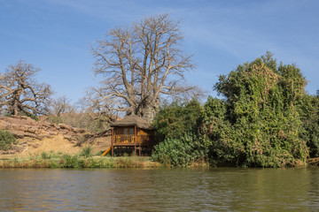 Lodge on the shore of Niger River near National Park W, Niger, West Africa